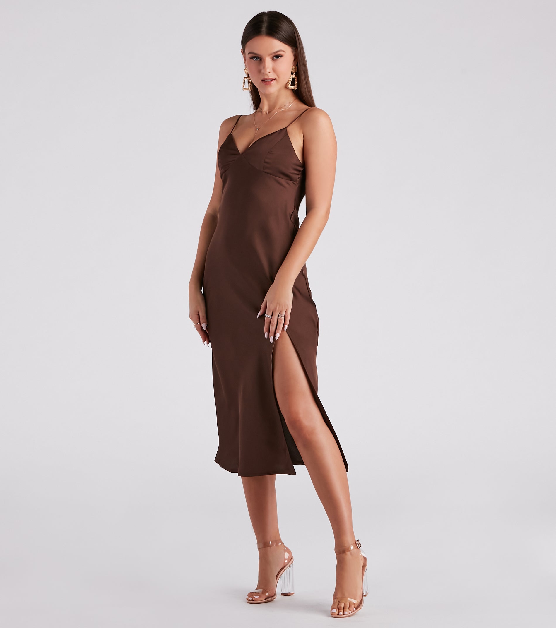 In Satin Slip Midi Dress